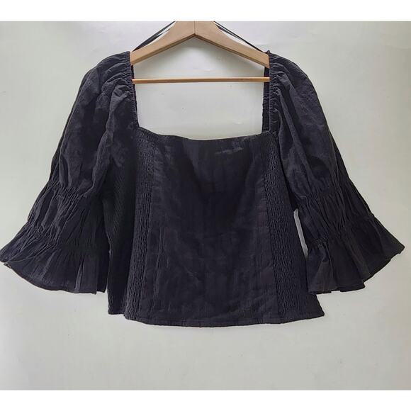 Forever 21 Puff Sleeve Crop Top Plus Size 3X Black Smocked Boho Prairie - Picture 2 of 9